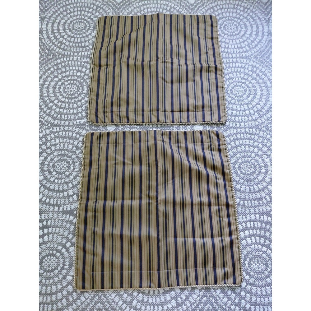 2 Ashley Pillow Shams Euro Square 26X26 Gold Black Stripe Luxury Decor Old Money - Picture 1 of 8
